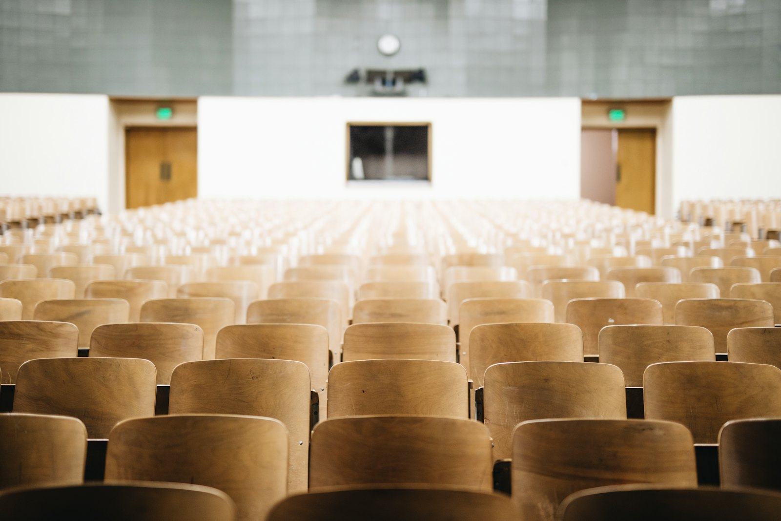 Rows of seats in a school auditorium